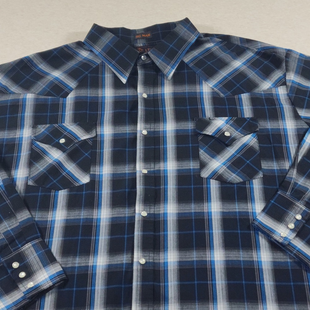 Plains Western Wear Shirt Mens 3X Big Blue Plaid Pearl Snap Button Long Sleeve - Picture 3 of 9